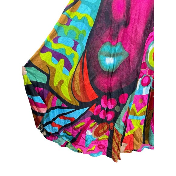 Jack Pot Abstract Art Dress OS Rayon Handkerchief Hem Colorful Graphic Face Boho - Picture 5 of 14